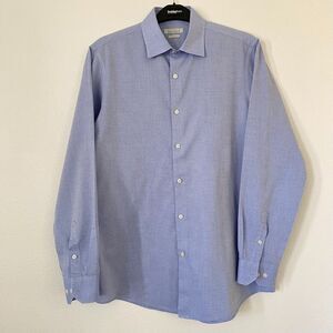 Perry Ellis Mens Button‎ Down Long Sleeves Luxe Shirt Blue Dobby 16-34/35